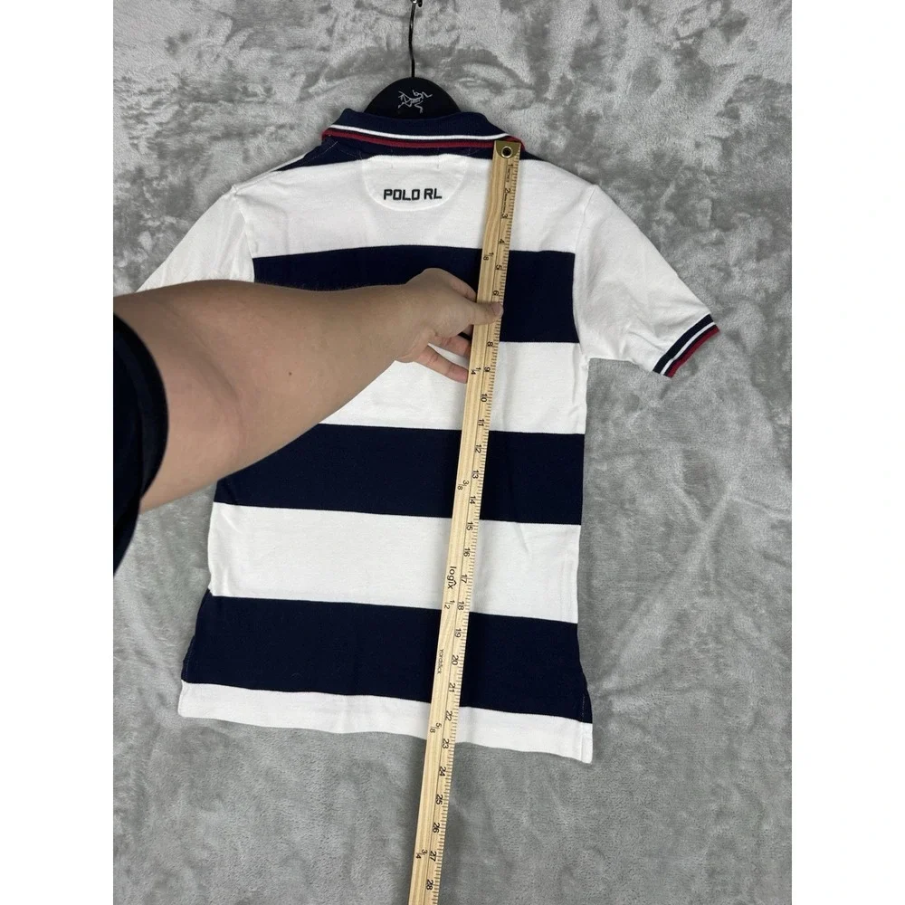 Polo Ralph Lauren Short Sleeve Rugby Shirt Striped Patch Big Pony Youth Boys Med